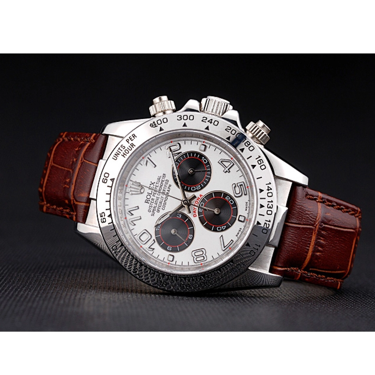 MiroTime 0812 Rolex Daytona Stainless Steel Case White Dial Brown Leather Strap